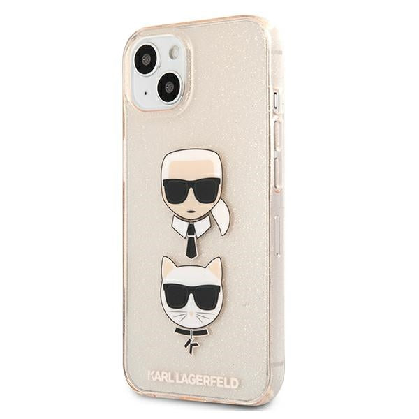 Karl Lagerfeld Glitter Karl's &amp; Choupette Head Case for iPhone 13 mini - Gold
