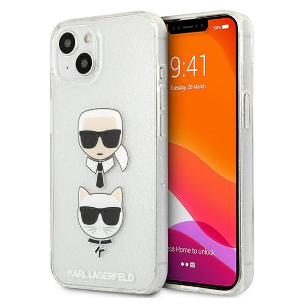 Karl Lagerfeld Glitter Karl's &amp; Choupette Head case for iPhone 13 mini - silver