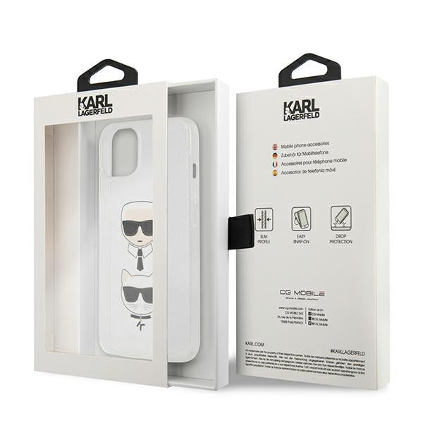 Karl Lagerfeld Glitter Karl's &amp; Choupette Head case for iPhone 13 mini - silver