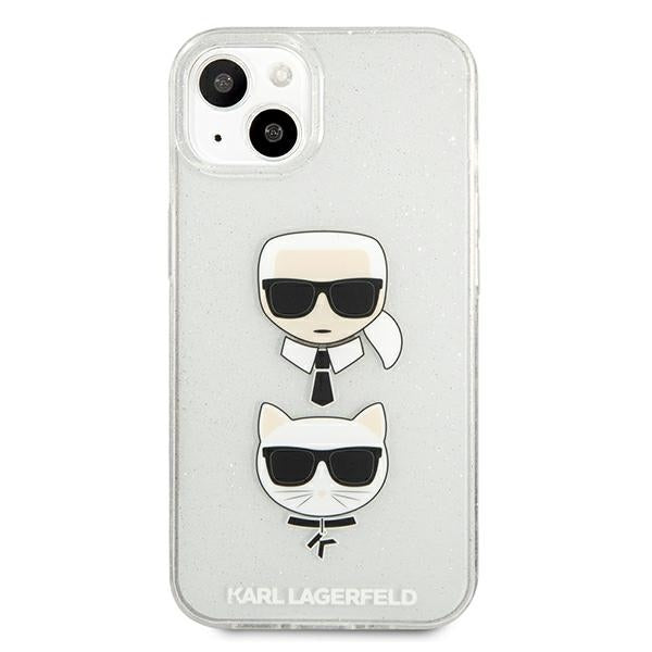 Karl Lagerfeld Glitter Karl&#39;s &amp; Choupette Head case for iPhone 13 mini - silver