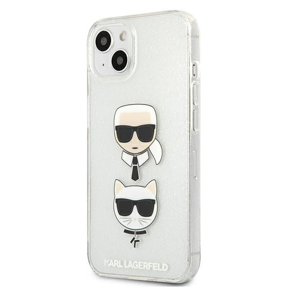 Karl Lagerfeld Glitter Karl&#39;s &amp; Choupette Head case for iPhone 13 mini - silver