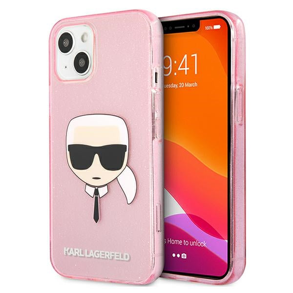 Karl Lagerfeld Glitter Karl&#39;s Head Case for iPhone 13 mini - Pink