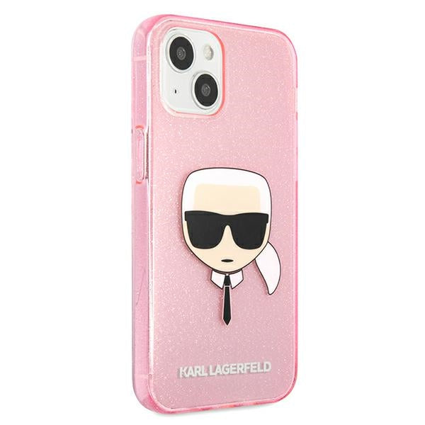 Karl Lagerfeld Glitter Karl&#39;s Head Case for iPhone 13 mini - Pink