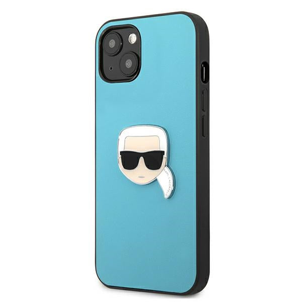 Karl Lagerfeld Leather Ikonik Karl&#39;s Head Metal Case for iPhone 13 mini - Blue