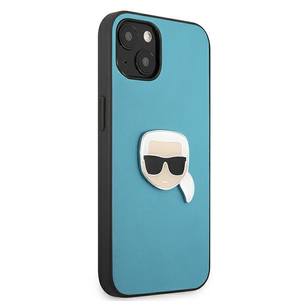 Karl Lagerfeld Leather Ikonik Karl&#39;s Head Metal Case for iPhone 13 mini - Blue