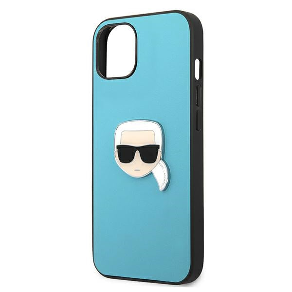 Karl Lagerfeld Leather Ikonik Karl's Head Metal Case for iPhone 13 mini - Blue