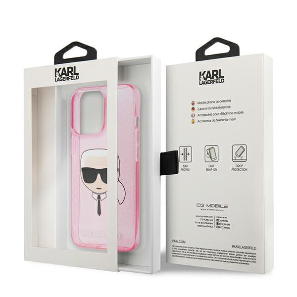 Karl Lagerfeld Glitter Karl's Head Case for iPhone 13 Pro Max - Pink