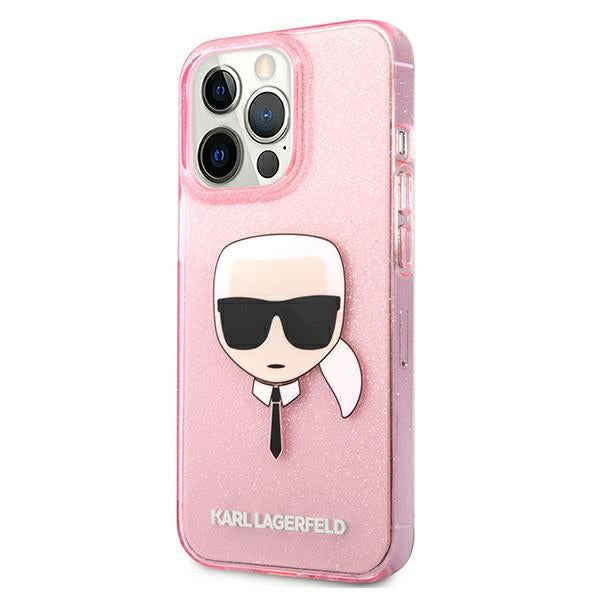 Karl Lagerfeld Glitter Karl&#39;s Head Case for iPhone 13 Pro Max - Pink