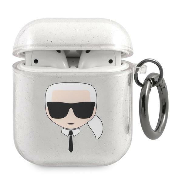 Karl Lagerfeld Glitter Karl&#39;s Head case for AirPods 1/2 - silver