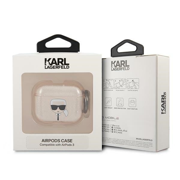 Karl Lagerfeld Glitter Karl&#39;s Head Case for AirPods 3 - Gold