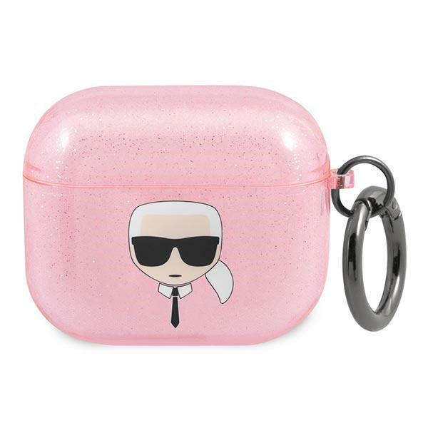 Karl Lagerfeld Glitter Karl&#39;s Head Case for AirPods 3 - Pink
