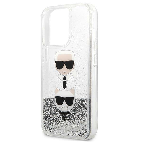 Karl Lagerfeld Liquid Glitter Karl&amp;Choupette Head case for iPhone 13 Pro / iPhone 13 - silver