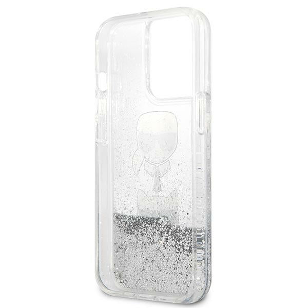 Karl Lagerfeld Liquid Glitter Karl&amp;Choupette Head case for iPhone 13 Pro / iPhone 13 - silver