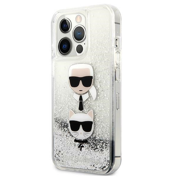 Karl Lagerfeld Liquid Glitter Karl&amp;Choupette Head case for iPhone 13 Pro / iPhone 13 - silver