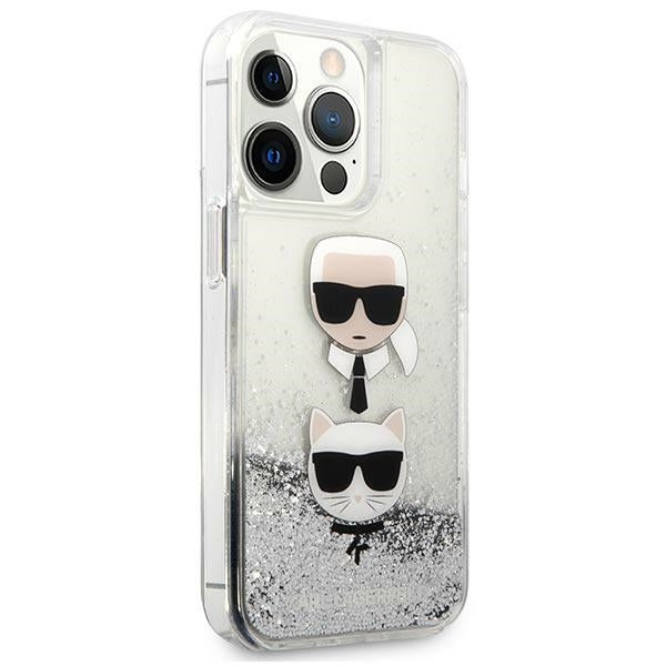 Karl Lagerfeld Liquid Glitter Karl&amp;Choupette Head case for iPhone 13 Pro / iPhone 13 - silver