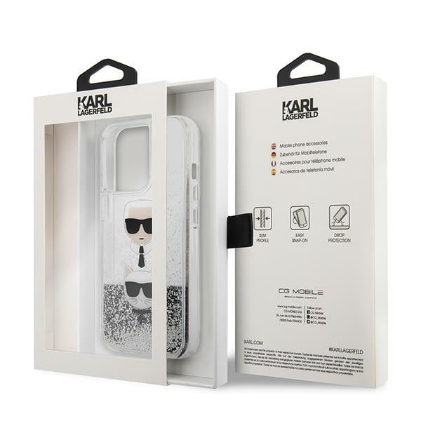 Karl Lagerfeld Liquid Glitter Karl&Choupette Head case for iPhone 13 Pro / iPhone 13 - silver