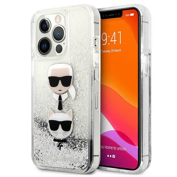 Karl Lagerfeld Liquid Glitter Karl&amp;Choupette Head case for iPhone 13 Pro Max - silver