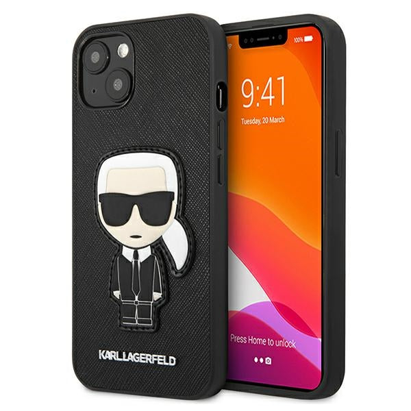 Karl Lagerfeld Saffiano Ikonik Karl&#39;s Patch Case for iPhone 13 mini - Black