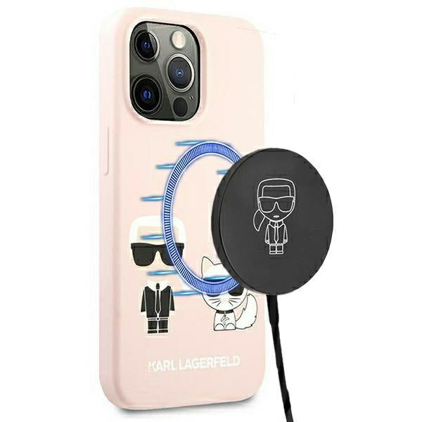 Karl Lagerfeld Silicone Ikonik Karl&amp;Choupette MagSafe Case for iPhone 13 Pro Max - Light Pink