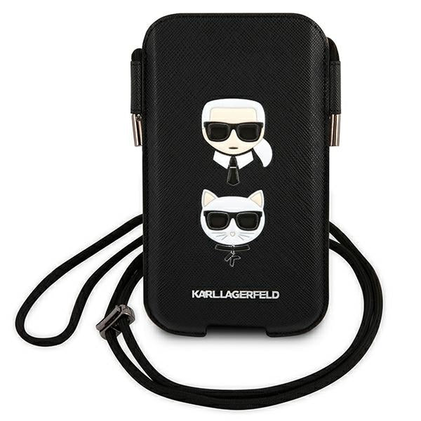 Karl Lagerfeld Saffiano Ikonik Karl&Choupette Head 6.7'' Bag - Black