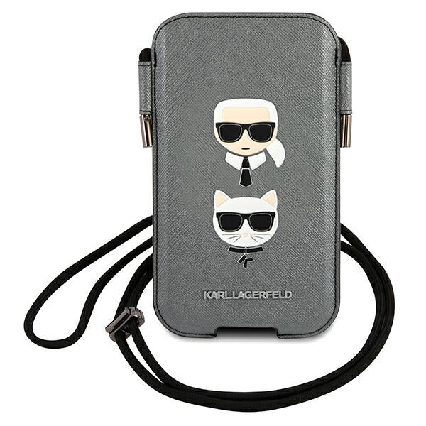 Karl Lagerfeld Saffiano Ikonik Karl&amp;Choupette Head 6.1'' Handbag - Gray