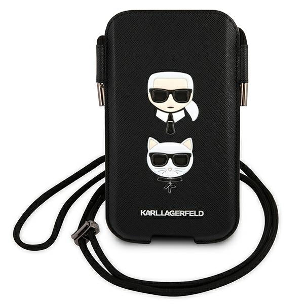 Karl Lagerfeld Saffiano Ikonik Karl&amp;Choupette Head 6.1'' Handbag - Black