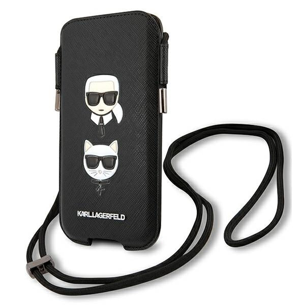 Karl Lagerfeld Saffiano Ikonik Karl&amp;Choupette Head 6.1'' Handbag - Black