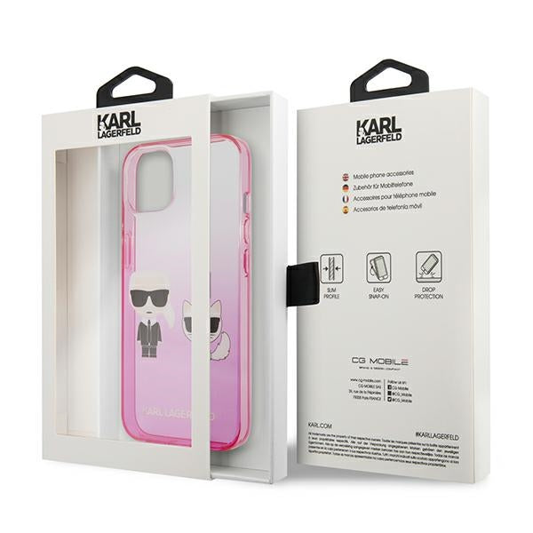 Karl Lagerfeld Gradient Ikonik Karl&amp;Choupette Case for iPhone 13 mini - Pink