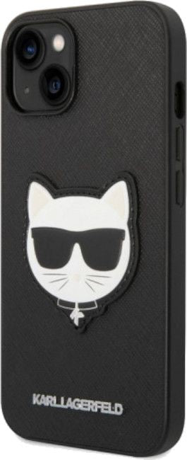 Karl Lagerfeld Saffiano Choupette Head Patch Case for iPhone 14 Plus - Black