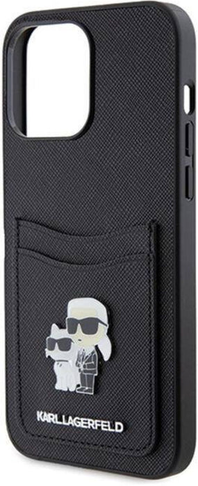 Karl Lagerfeld Saffiano Cardslot Karl&Choupette Metal Pin case for iPhone 15 Pro - black