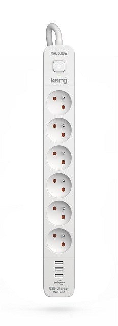 KERG power strip with circuit breaker-6 sockets 3USB 16A 1.5m