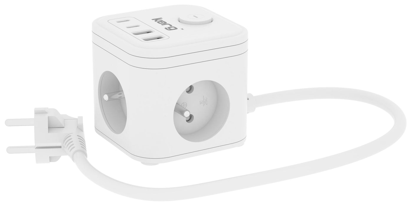KERG SMART – 3-SOCKET POWER STRIP + USB-A+USB-C CHARGER 1.5M 3×1.5MM2 H05VV-F 16A/250V