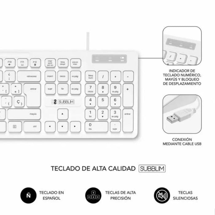 Keyboard Subblim SUBKBC0SSK51 White Spanish Qwerty - Електроника Периферни и резервни части<<<Компютри|