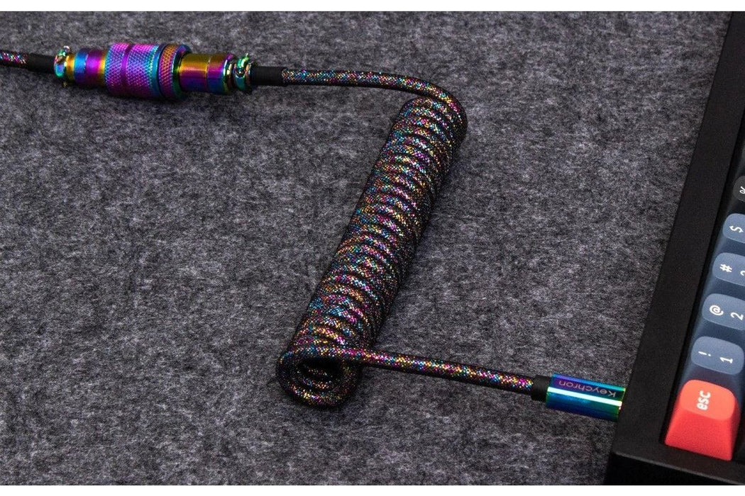 Keychron Colorful Premium Coiled Angled Keyboard Cable, USB-C - USB-C, Rainbow Plated Black