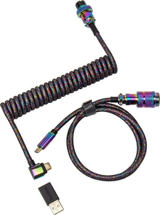 Keychron Colorful Premium Coiled Angled Keyboard Cable, USB-C - USB-C, Rainbow Plated Black