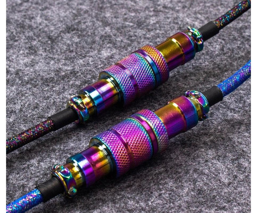 Keychron Colorful Premium Coiled Angled Keyboard Cable, USB-C - USB-C, Rainbow Plated Black