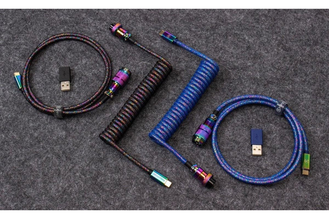 Keychron Colorful Premium Coiled Angled Keyboard Cable, USB-C - USB-C, Rainbow Plated Black