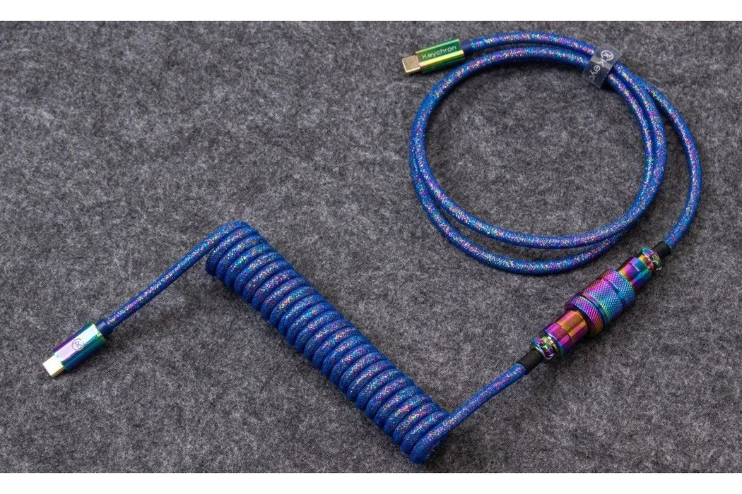 Keychron Colorful Premium Coiled Angled Keyboard Cable, USB-C - USB-C, Rainbow Plated Black
