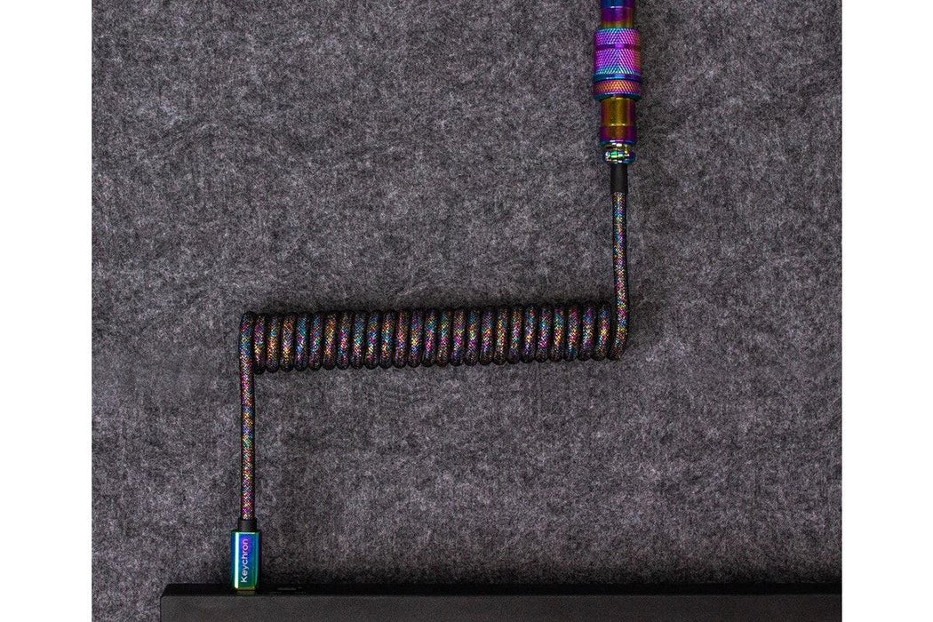Keychron Colorful Premium Coiled Angled Keyboard Cable, USB-C - USB-C, Rainbow Plated Black