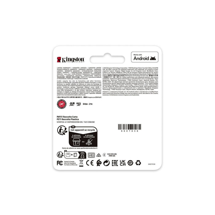 KINGSTON 512GB microSDXC Canvas Go Plus Gen4 200R A2 U3 Single Pack w/o ADP - Памети
