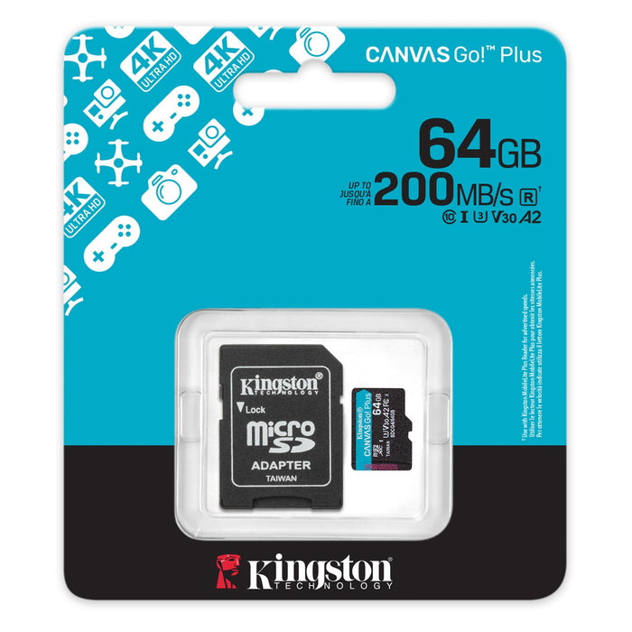 Memory card Kingston Canvas Go! Plus Gen4 microSDXC 64GB, 200GB/s, Class 10, U3, V30, A2, Adapter