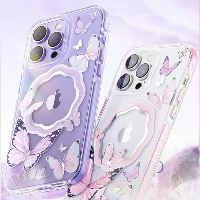 Kingxbar Butterfly Series magnetic case for iPhone 14 Pro Max MagSafe case with butterflies blue - Cell phone cases