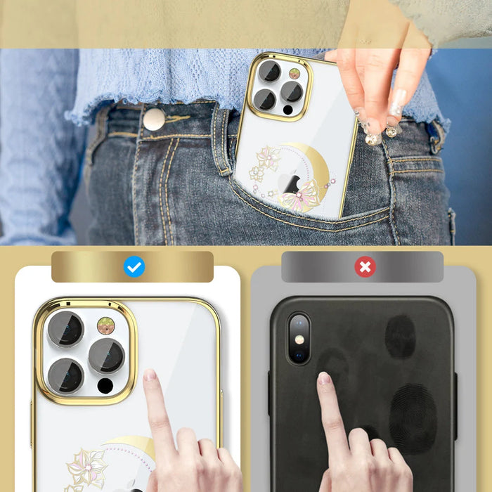 Kingxbar Moon Series luxury case with Swarovski crystals for iPhone 13 Pro gold (Butterfly) - Cell phone cases
