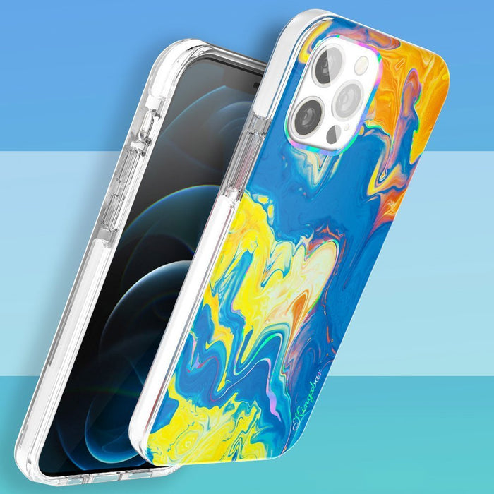 Kingxbar Watercolor Series color case for iPhone 12 Pro Max yellowblue