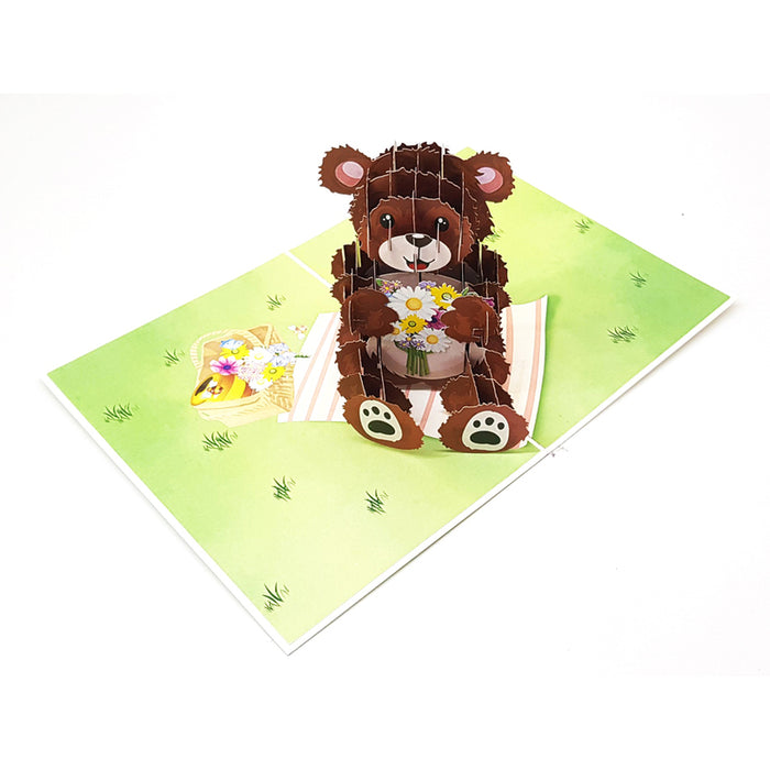 BEAR WITH BOUQUET POP-UP CARD "BEAR WITH BOUQUET" KIRIORI 10721