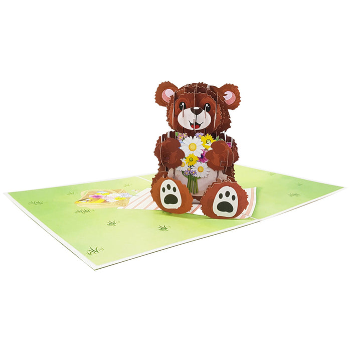 BEAR WITH BOUQUET POP-UP CARD "BEAR WITH BOUQUET" KIRIORI 10721