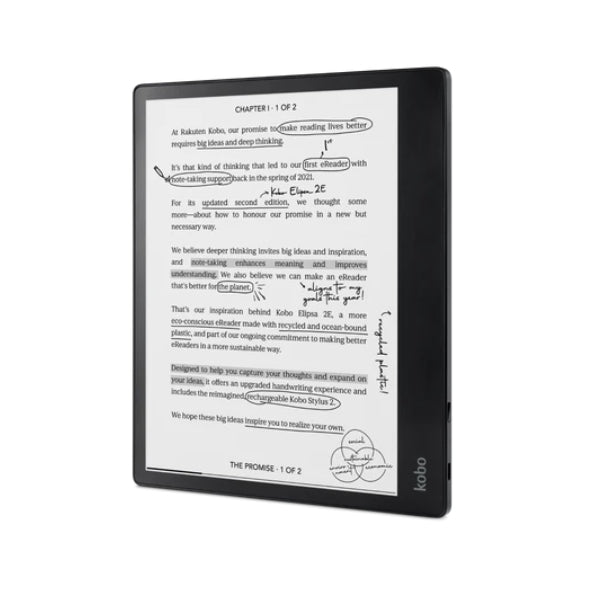 Kobo Elipsa 2E-Book Reader Pack, E Ink Carta 1200 touchscreen, 10.3 inch, 1404 x 1872, 32 GB, CPU 2.0 GHz, USB-C, Includes Kobo Stylus, Black