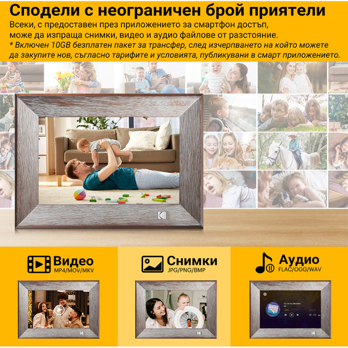 Photo frame KODAK RCF-1013W WI-FI 10.1 ", 1280 X 800, SD/SDHC/MMC CARD READER, USB