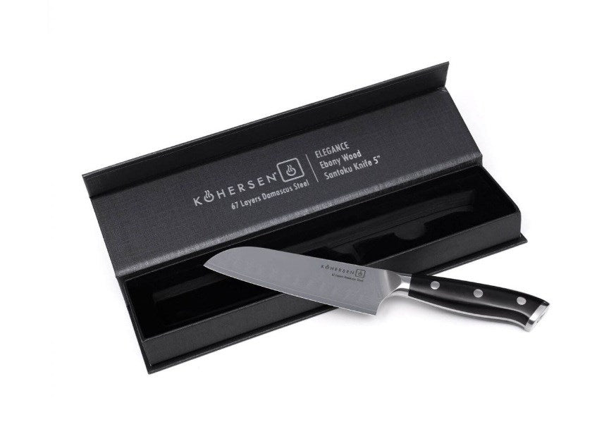 Kohersen Elegance Ebony Wood Santoku knife Damascus steel 12.7 cm