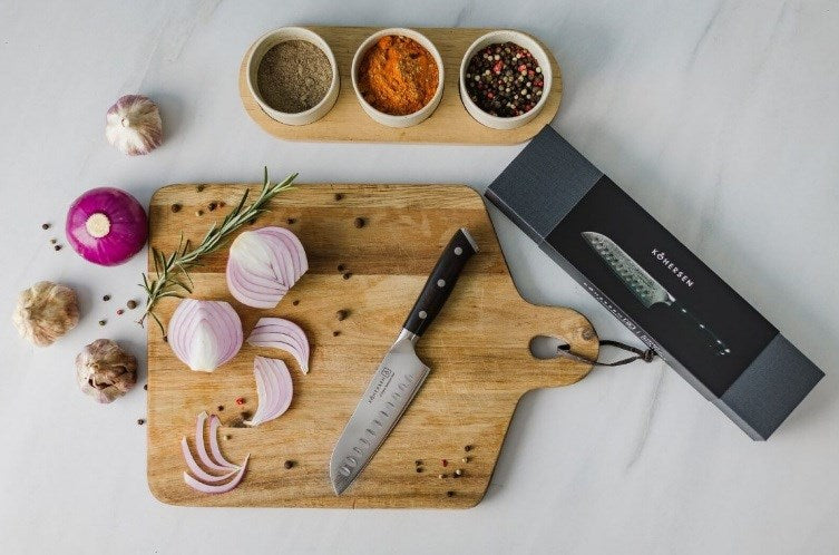 Kohersen Elegance Ebony Wood Santoku knife Damascus steel 12.7 cm